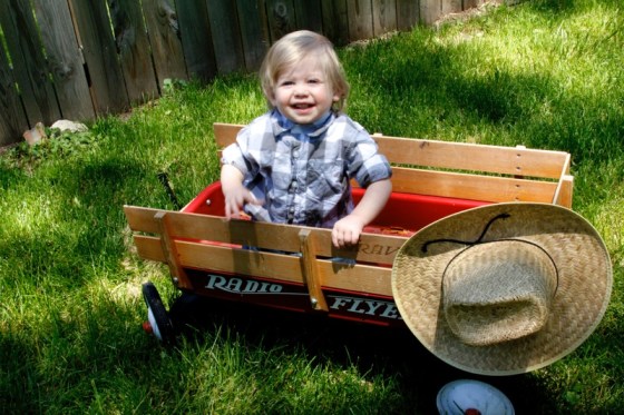 A boy in his wagon